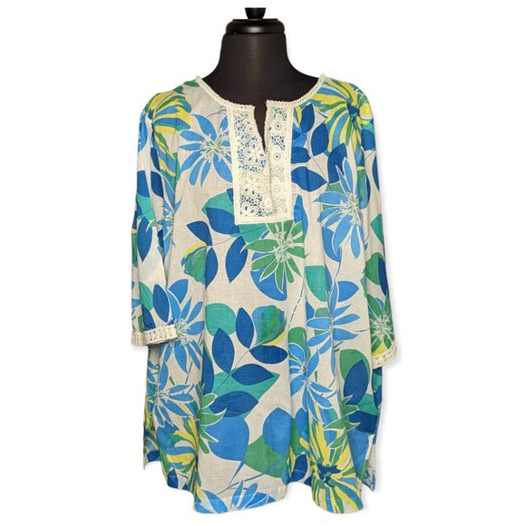 Blair Tropical Print 3/4 Sleeve Tunic Size 2XL - Picture 1 of 12